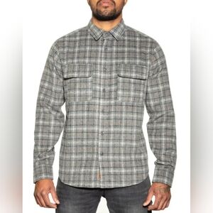Fundamental Coast Los Angeles Dockside Plaid Button-Up Wool Blend Shirt Size Lrg